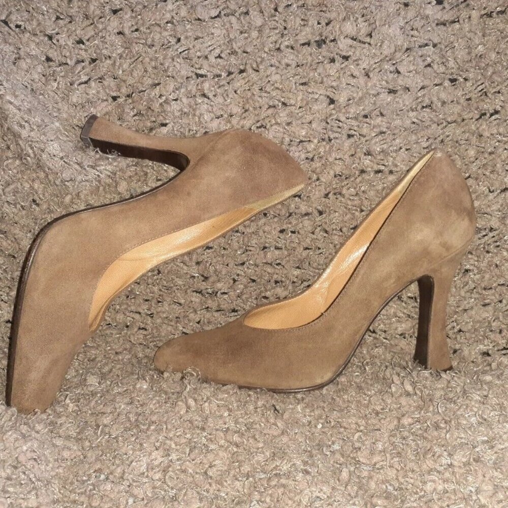 CASADEI-Mid-Brown Suede Classic Pumps-Spool Heels-Size 6.5-Excellent